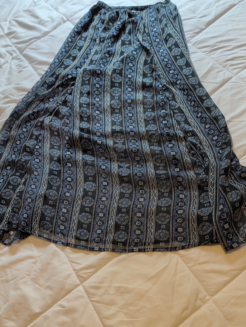 Hollister Navy and White Printed Maxi Skirt